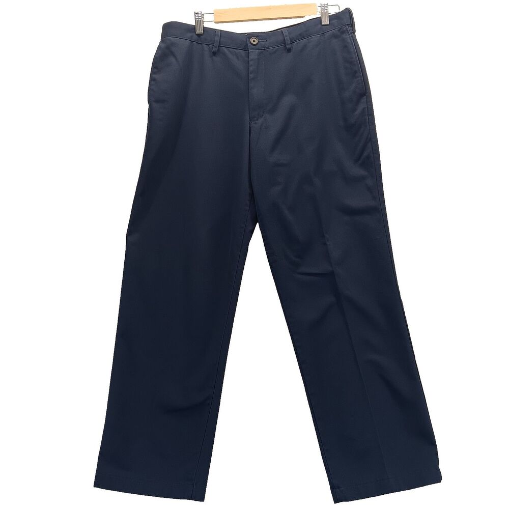 Lands End Tailored Fit Flat Front Straight Leg Pants Mens Size 35 Navy Blue